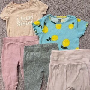 Baby Girl Outfit Bundle 5pc Carter’s Gerber 3-6 Months Leggings Tops